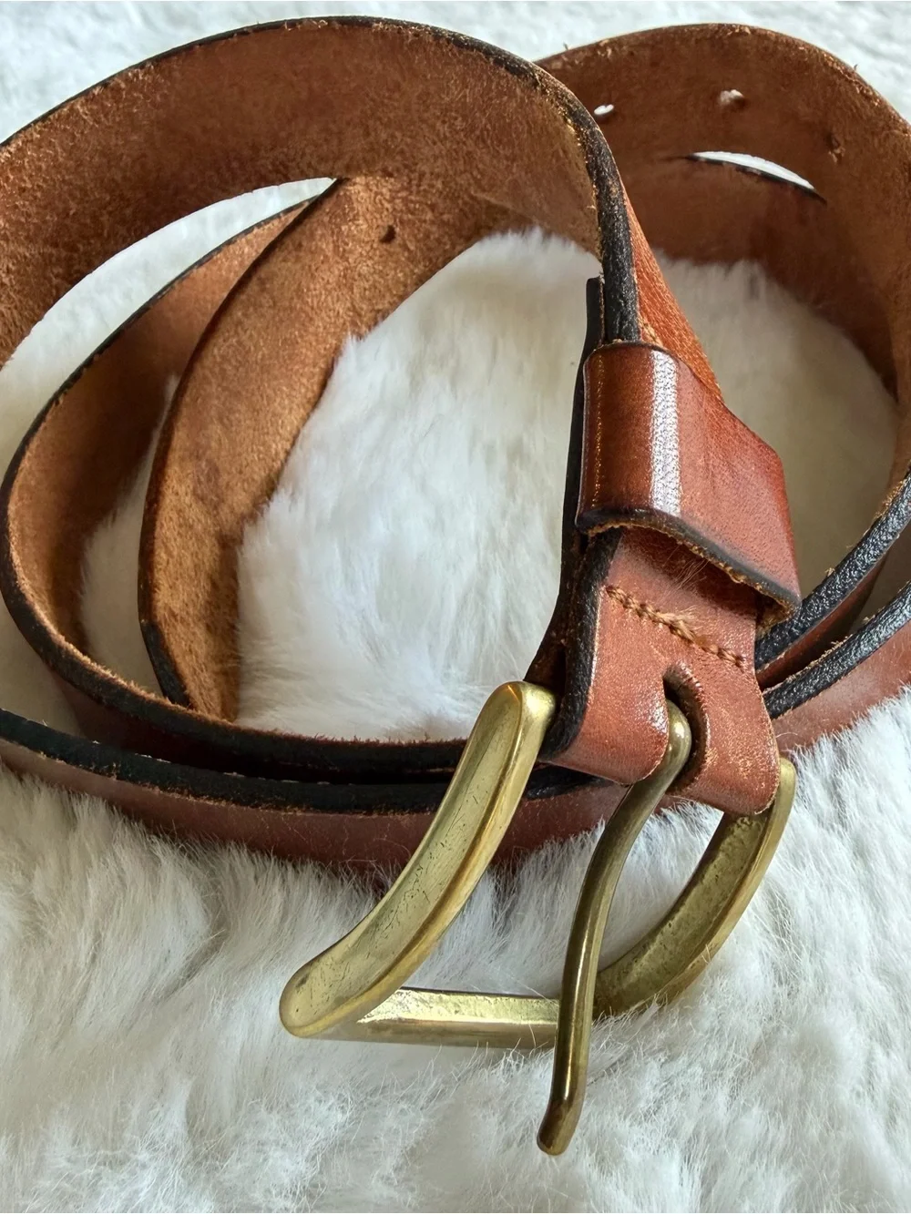 Vintage 1980’s Dockers Women’s Brown Leather Belt Solid Brass Buckle 1”